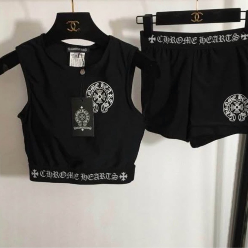 Chrome Hearts Black Leggings with White Logo Waistband - Picture 3 of 3